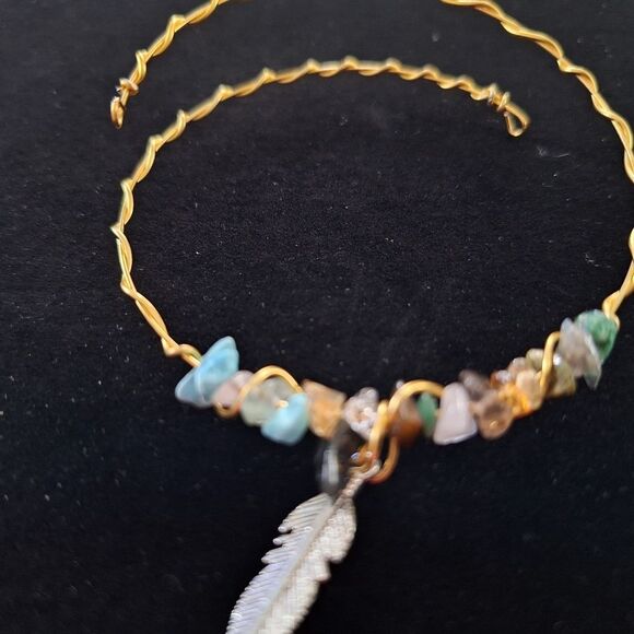 Mixed Gem Stones w/Feather Charm Extendable Bracelet - Picture 4 of 5